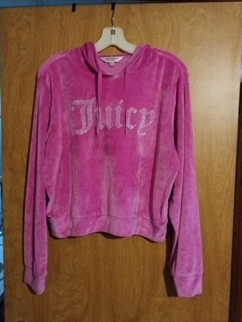 Juicy Couture Hot Pink Velour Hoodie with Crystal Logo